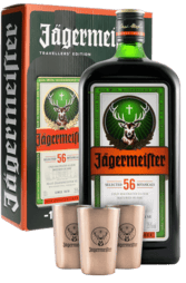 Jagermeister 1L Gift Set w/ 3 Metal Shot Cups