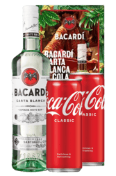 Bacardi Carta Blanca 700ml Bottle with 2 Cola Can Kit