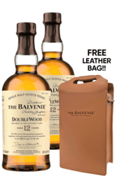 2x Balvenie 12 Year Double Wood Single Malt 700ml w/ Leather Bag